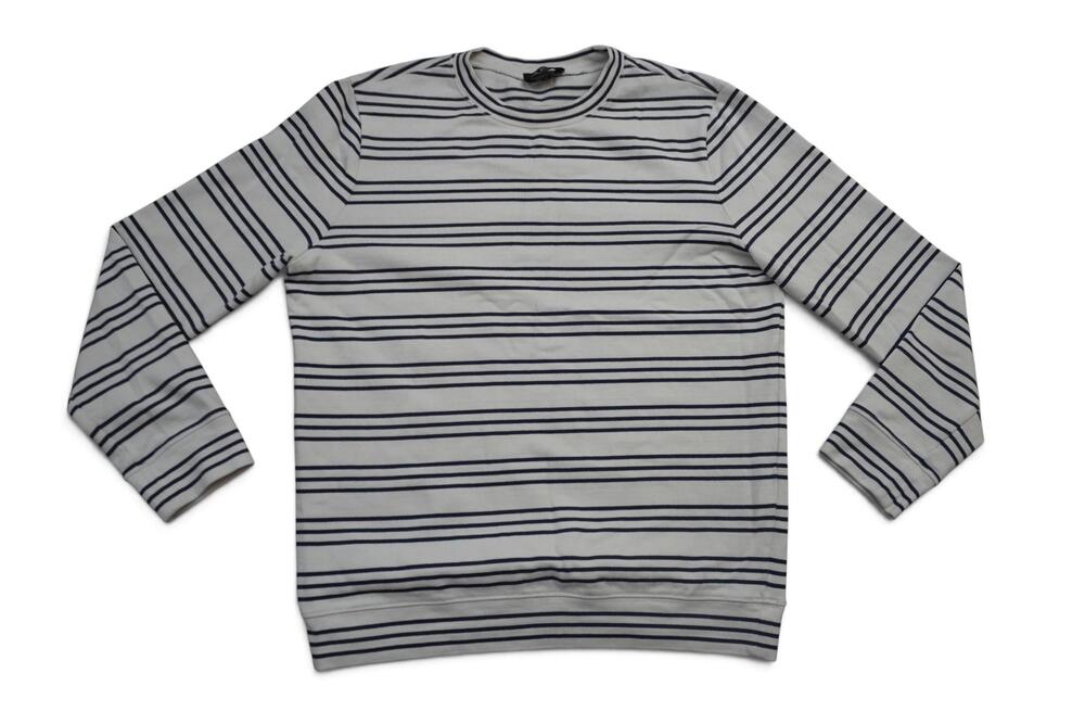 A.P.C. Sweater Mens XL White Navy Stripe Crewneck Cotton Knit Pullover Portugal